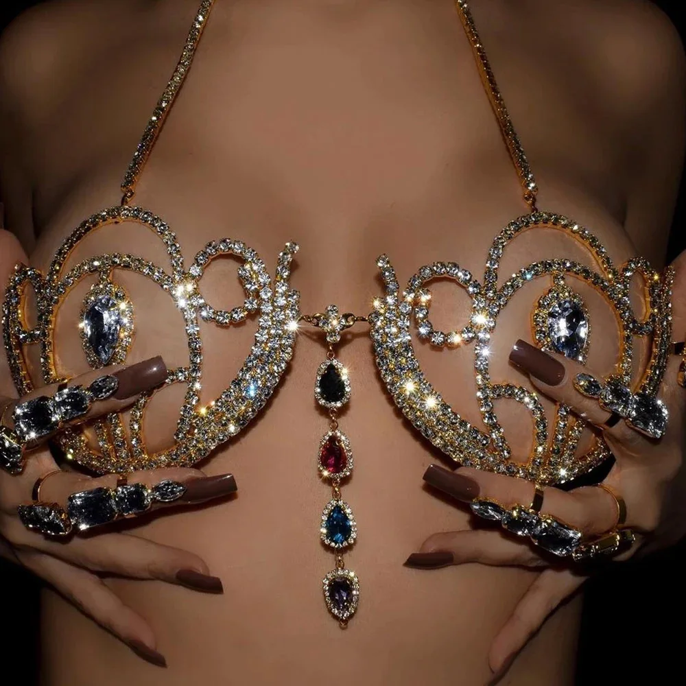 Body Jewelry For Sale - Luxury Rhinestone Bikini Bra Geometric Water