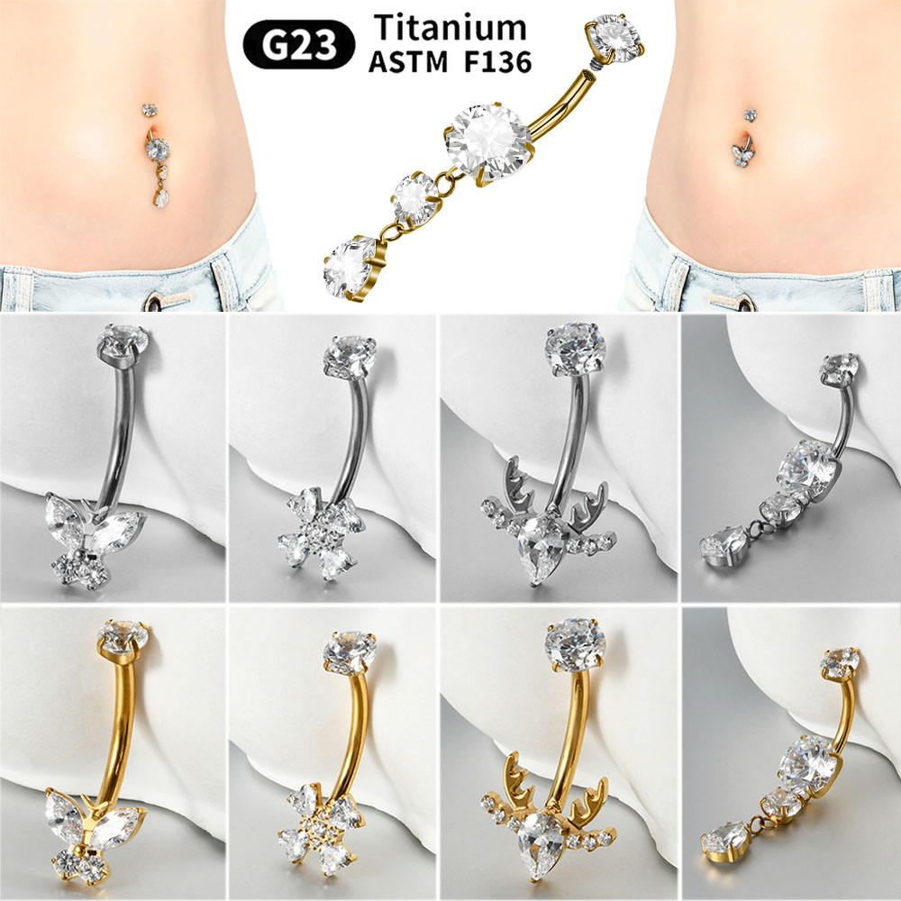 Body Jewelry Internally Threaded - 1PC Titanium Flower/Butterfly Marquise Zircon Belly