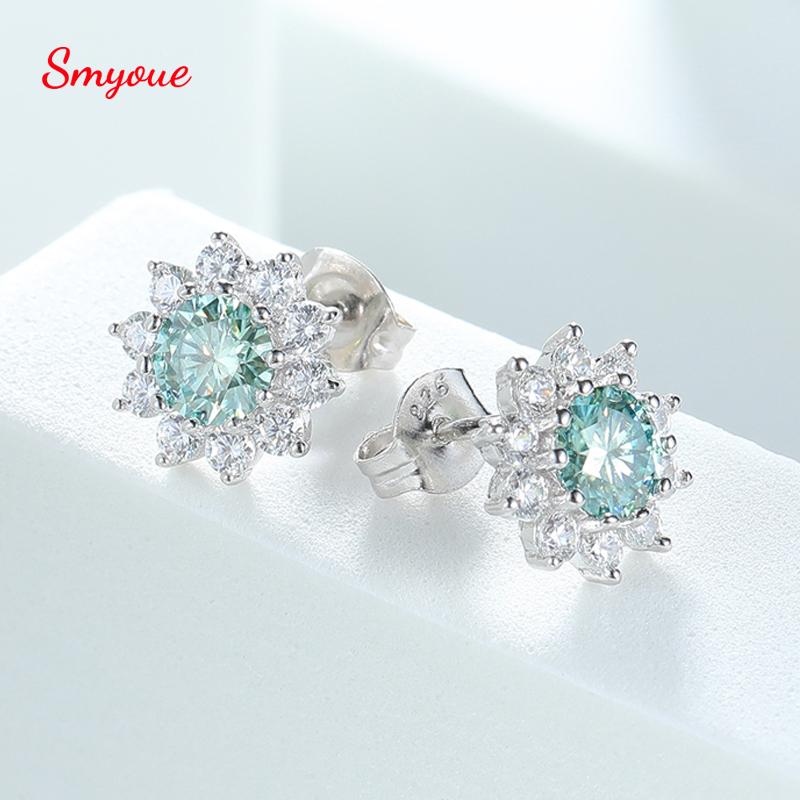 Body Jewelry Diamond - Smyoue 0.5CT 5MM Blue-green Moissanite Sunflower