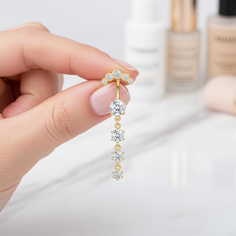 5 Pcs Fashion Rhinestones Bell - Body Jewelry Belly Button Rings ulasan dan harga