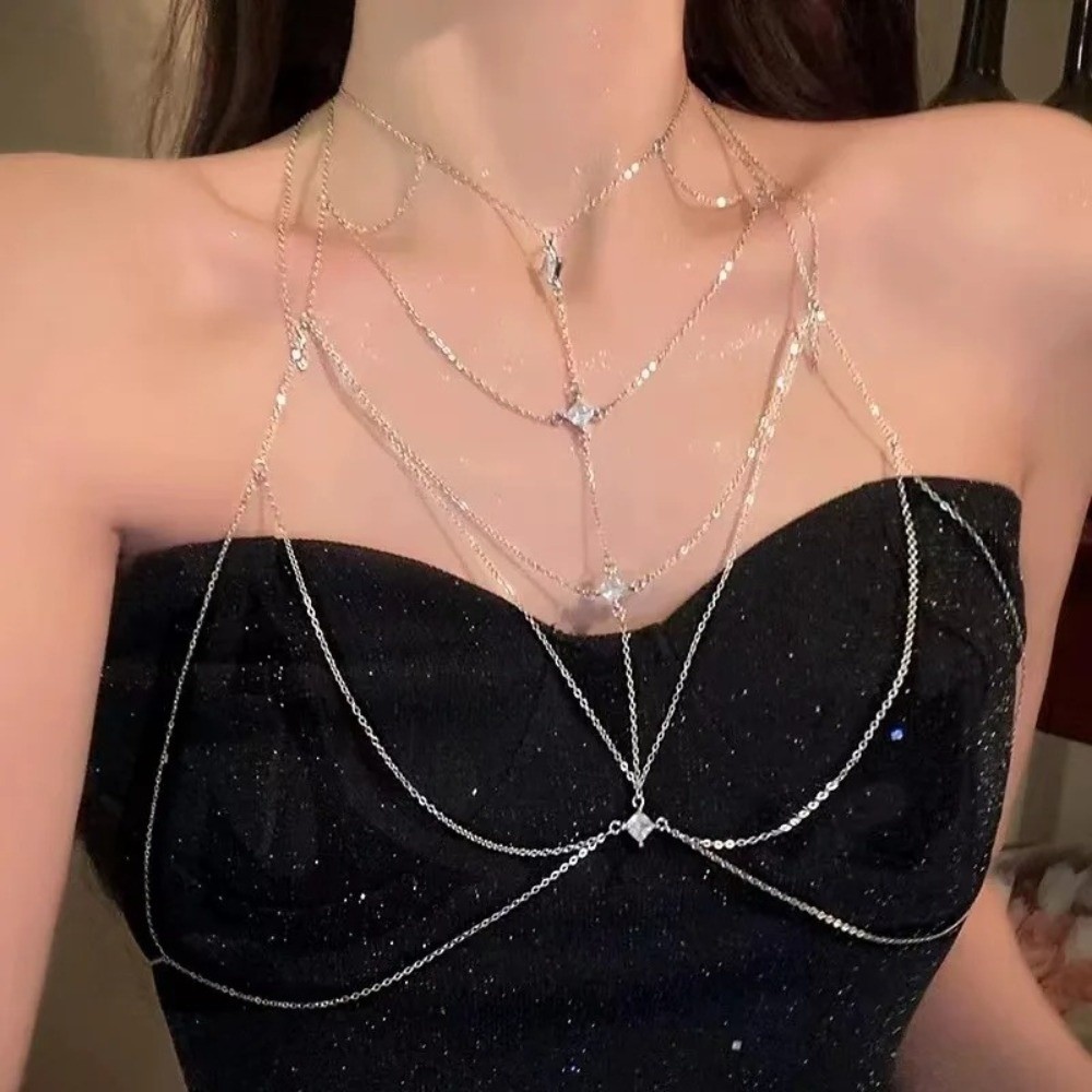 Glitter Rhinestone Bust Chain  - Body Jewelry Art ulasan dan harga