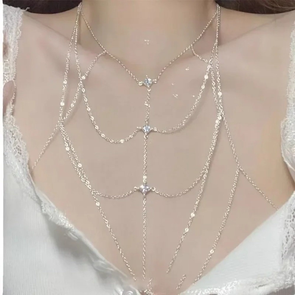 Glitter Rhinestone Bust Chain  - Body Jewelry Art ulasan dan harga