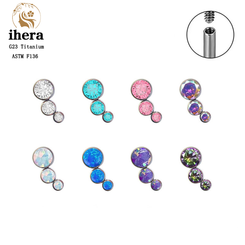 G23 Titanium Round Zircon Flat - Body Jewelry Internally Threaded ulasan dan harga