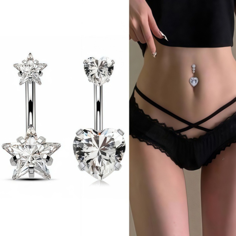 Heart Round Double Head Zircon - Body Jewelry Belly Button Rings ulasan dan harga
