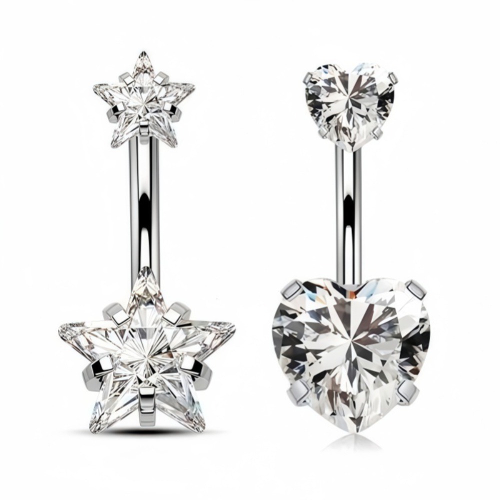 Heart Round Double Head Zircon - Body Jewelry Belly Button Rings ulasan dan harga