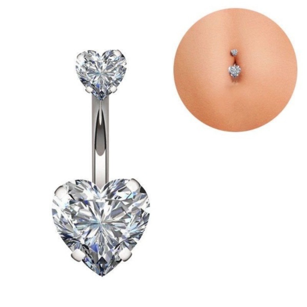 Heart Round Double Head Zircon - Body Jewelry Belly Button Rings ulasan dan harga