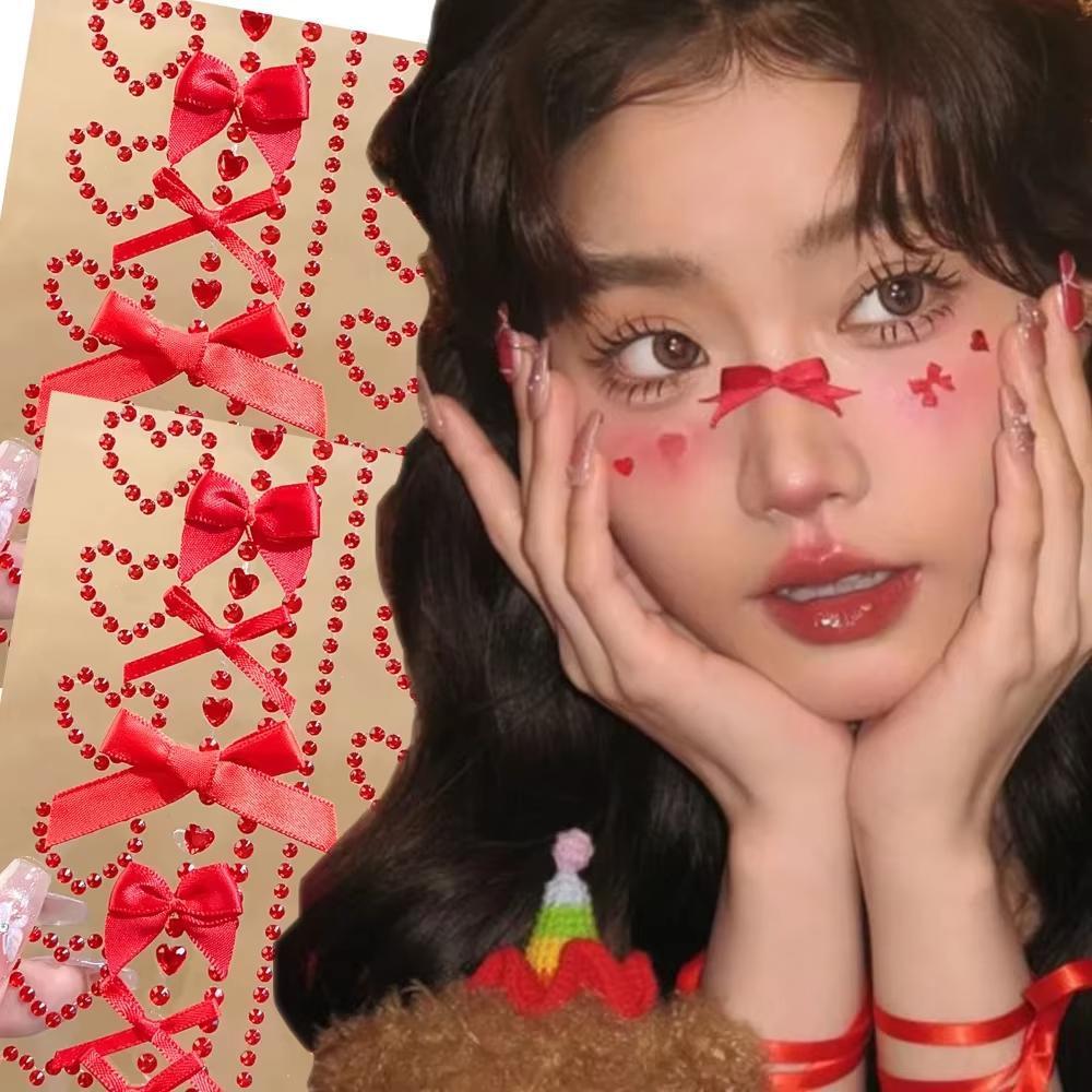 1 Sheet Red Ribbon Bow Sparkly - Body Jewelry Diamond ulasan dan harga