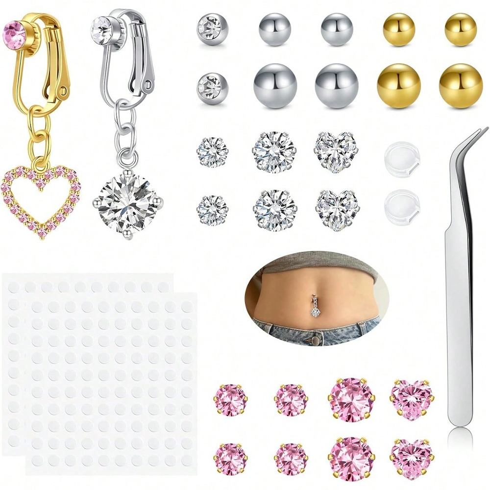 Gold Fake Belly Piercing Cubic - Body Jewelry Belly Button Rings ulasan dan harga