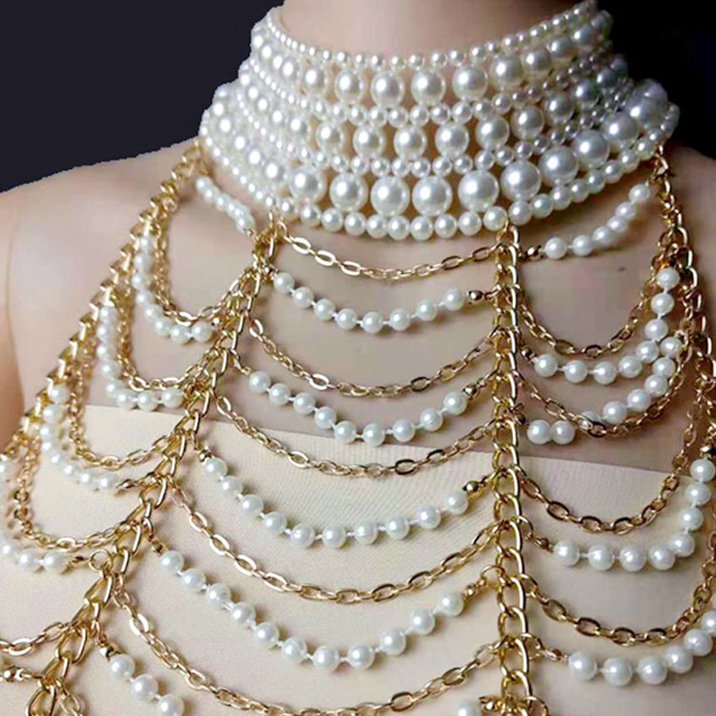 Vintage Multilayer Pearl Neckl - Body Jewelry Brands ulasan dan harga