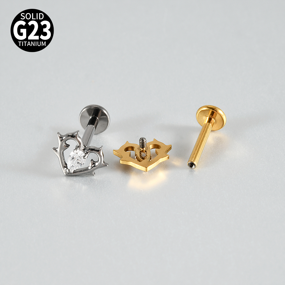 1PC CZ Cross Word Heart Labret - Body Jewelry Internally Threaded ulasan dan harga