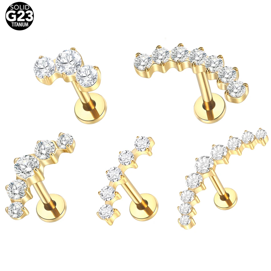 1Pc G23 Titanium Zircon Ear St - Body Jewelry Internally Threaded ulasan dan harga