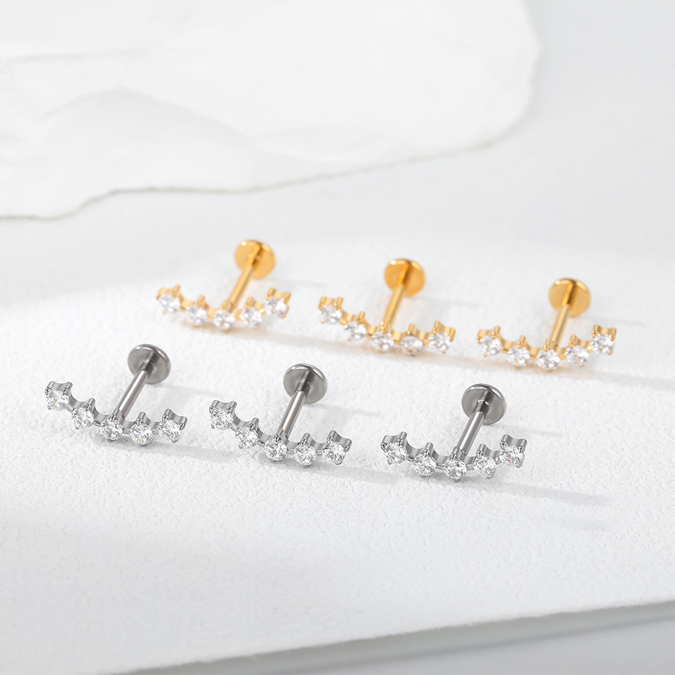 1Pc G23 Titanium Zircon Ear St - Body Jewelry Internally Threaded ulasan dan harga