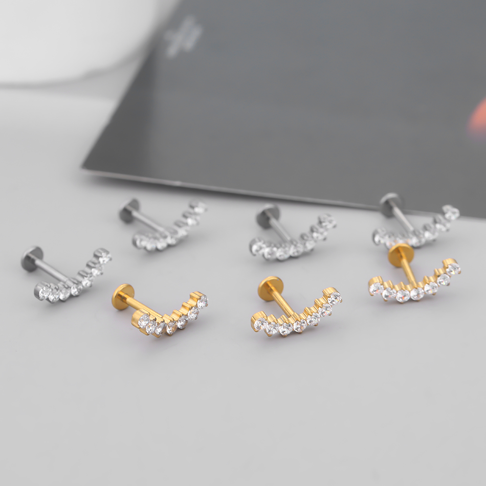 1Pc G23 Titanium Zircon Ear St - Body Jewelry Internally Threaded ulasan dan harga