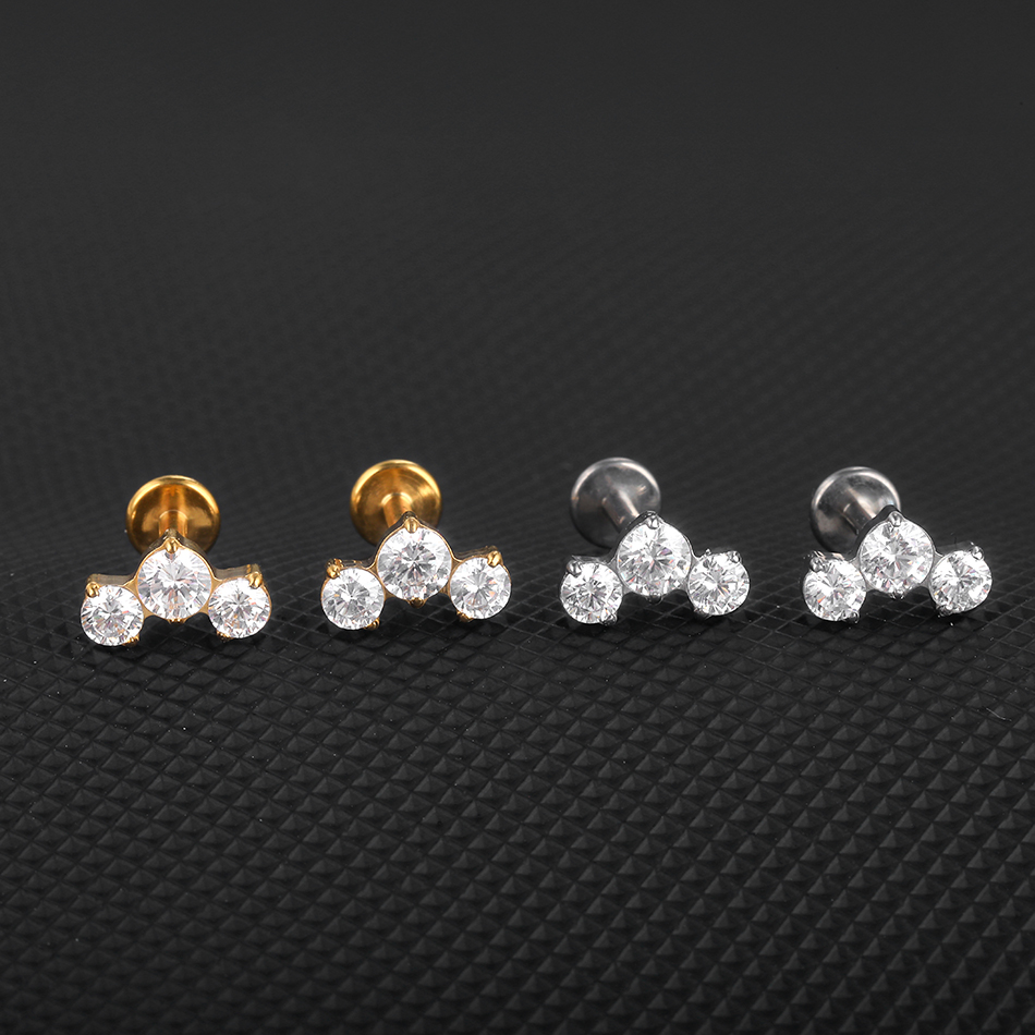 1Pc G23 Titanium Zircon Ear St - Body Jewelry Internally Threaded ulasan dan harga